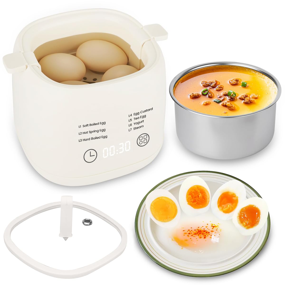 Supvox Egg Maker - Electric Egg Cooker With Auto Shut Off And Alarm- Egg Boiler Machine for Hard Boiled, Soft Boiled, Steamed Egg Supvox Egg Maker - Electric Egg Cooker With Auto Shut Off And Alarm- Egg Boiler Machine for Hard Boiled, Soft Boiled, Steamed Egg